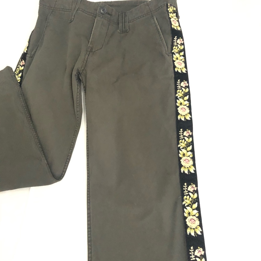 LUCKY BRAND Olive Green Khaki Embroidered Pants